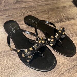 Valentino Black and Gold Studded Sandals